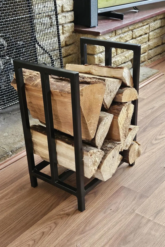 Minimalist steel log store. Handmade and crafted in the UK